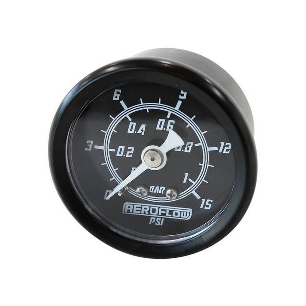 Aeroflow 1-1/2" 0-15 PSI Press Gauge Black Face White Pointer