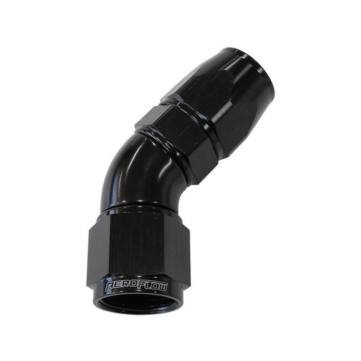 Aeroflow AF572-06DBLK 45 Deg -6AN Full Flow Teflon Hose End Black 1 Piece Fullflo AF572-06DBLK