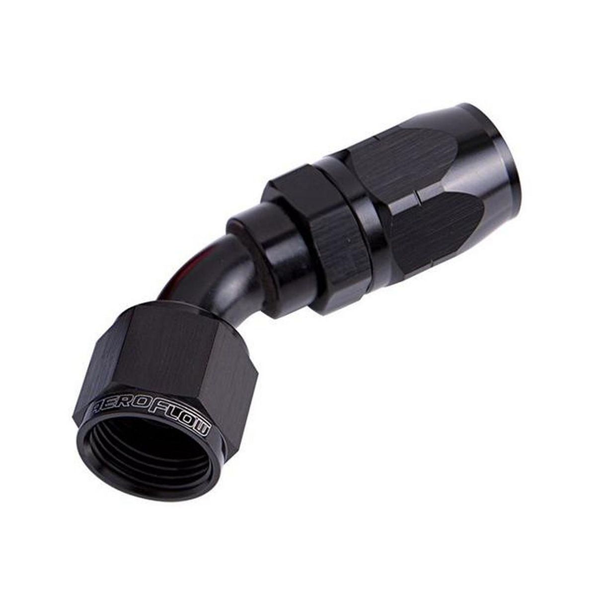 Aeroflow AF502-06BLK Alloy 45 Deg Hose End -6AN Black Cutter Style Full Swivel AF502-06BLK
