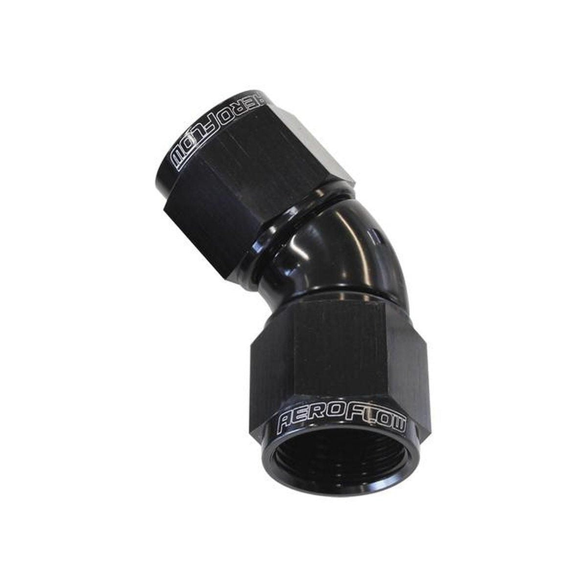 Aeroflow AF563-08BLK -8AN 45 Deg Swivel Coupler Black Billet Full Flow 1 Piece AF563-08BLK