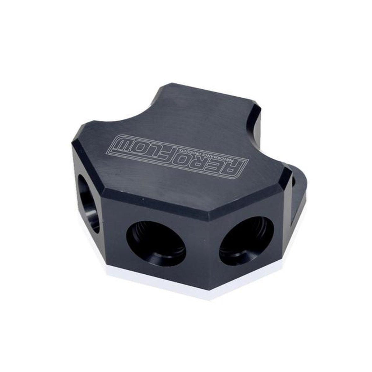 Aeroflow AF454-10-08BLK Y Block 4 Port Distribution Black 3X -8ORB 1X -10ORB Inlet