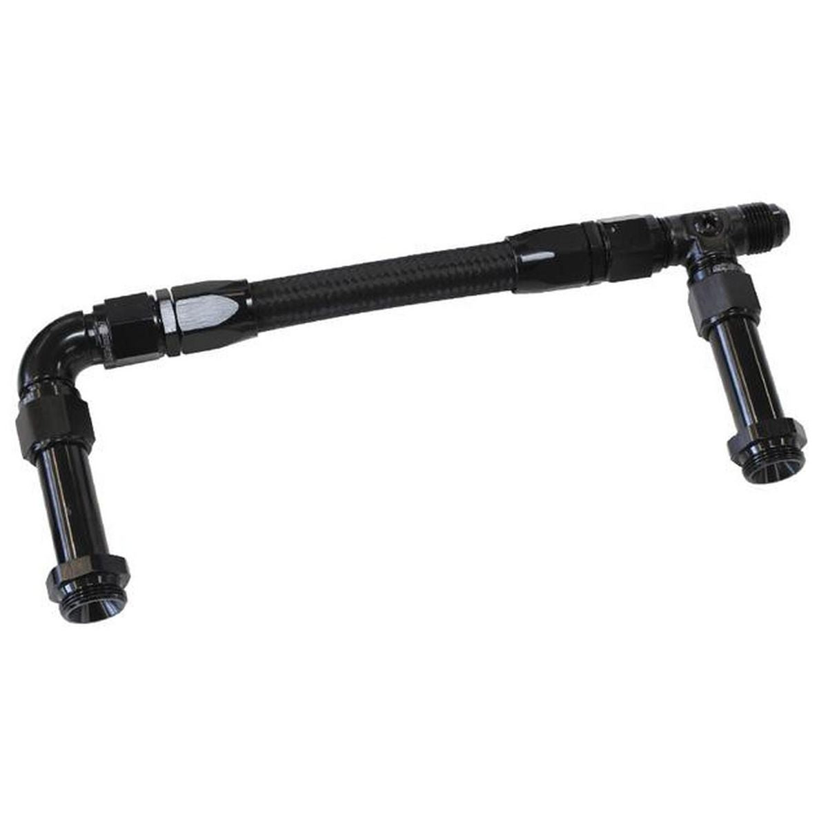 Aeroflow AF160-08BLK Holley Dual Inlet Rail -8AN Black Suits 2X Metering Blocks