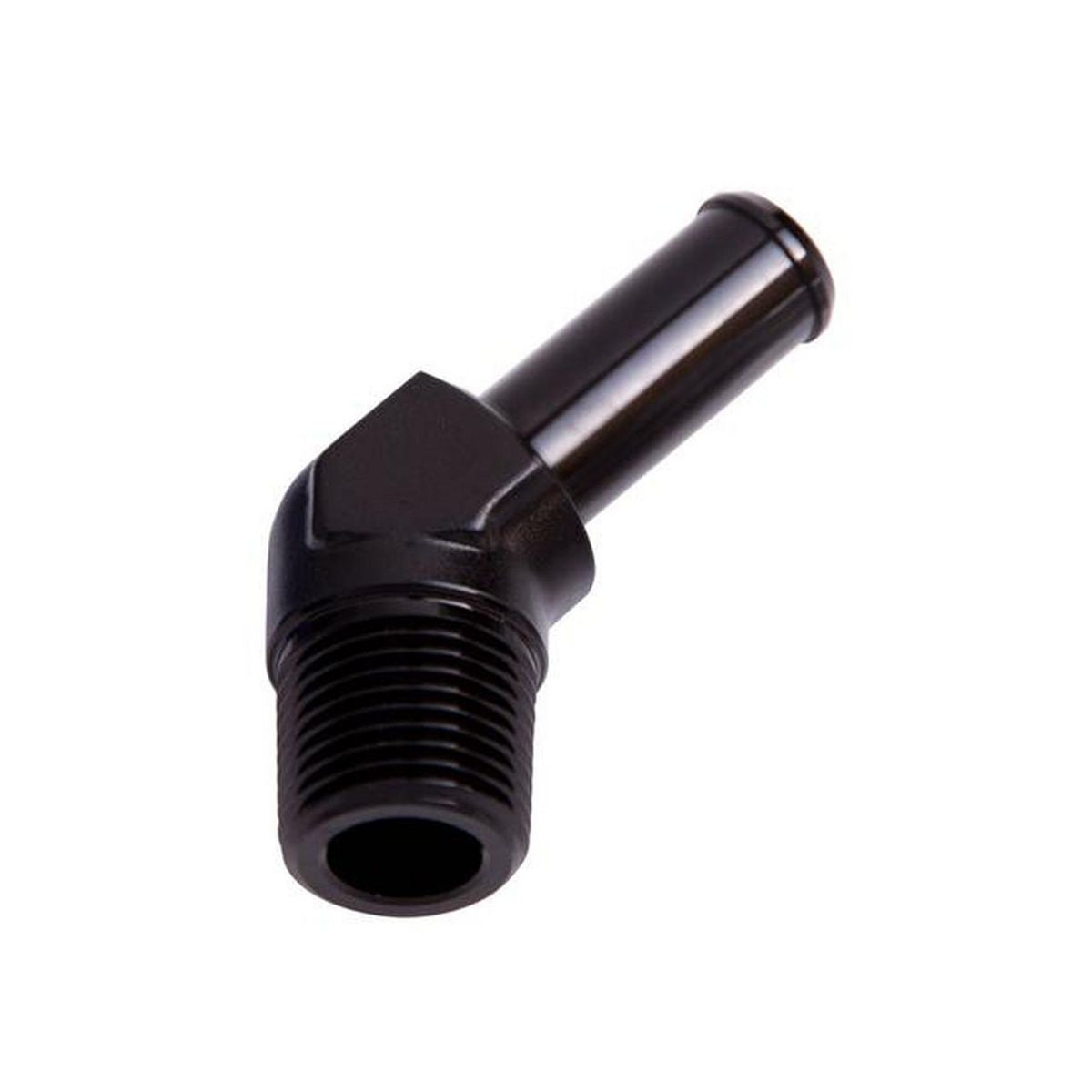 Aeroflow AF845-06-05BLK 45Deg 3/8"Npt To 5/16" Barb Black Male To Male