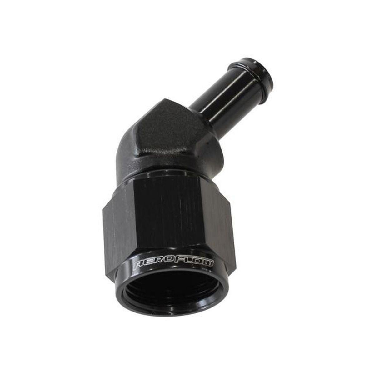 Aeroflow AF412-08-06BLK Female -8AN 45Deg To 3/8" Barb Black Swivel Nut
