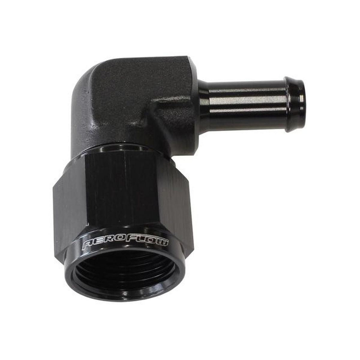 Aeroflow AF413-08-06BLK Female -8AN 90Deg To 3/8" Barb Black Swivel Nut