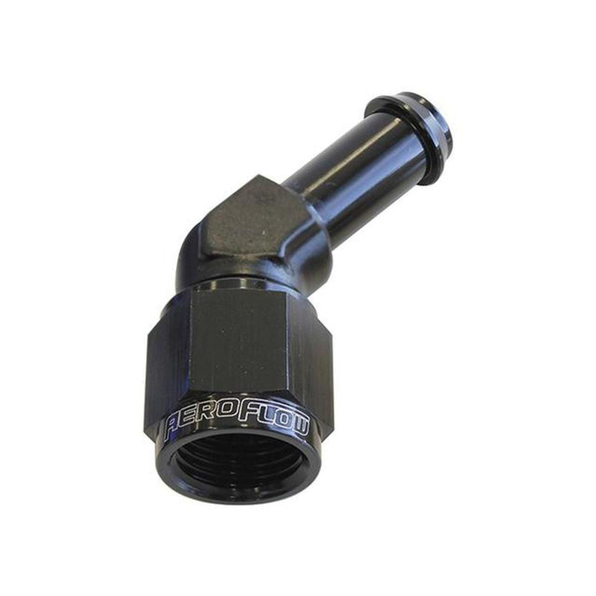 Aeroflow AF412-08BLK Female -8AN 45Deg To 1/2" Barb Black Swivel Nut