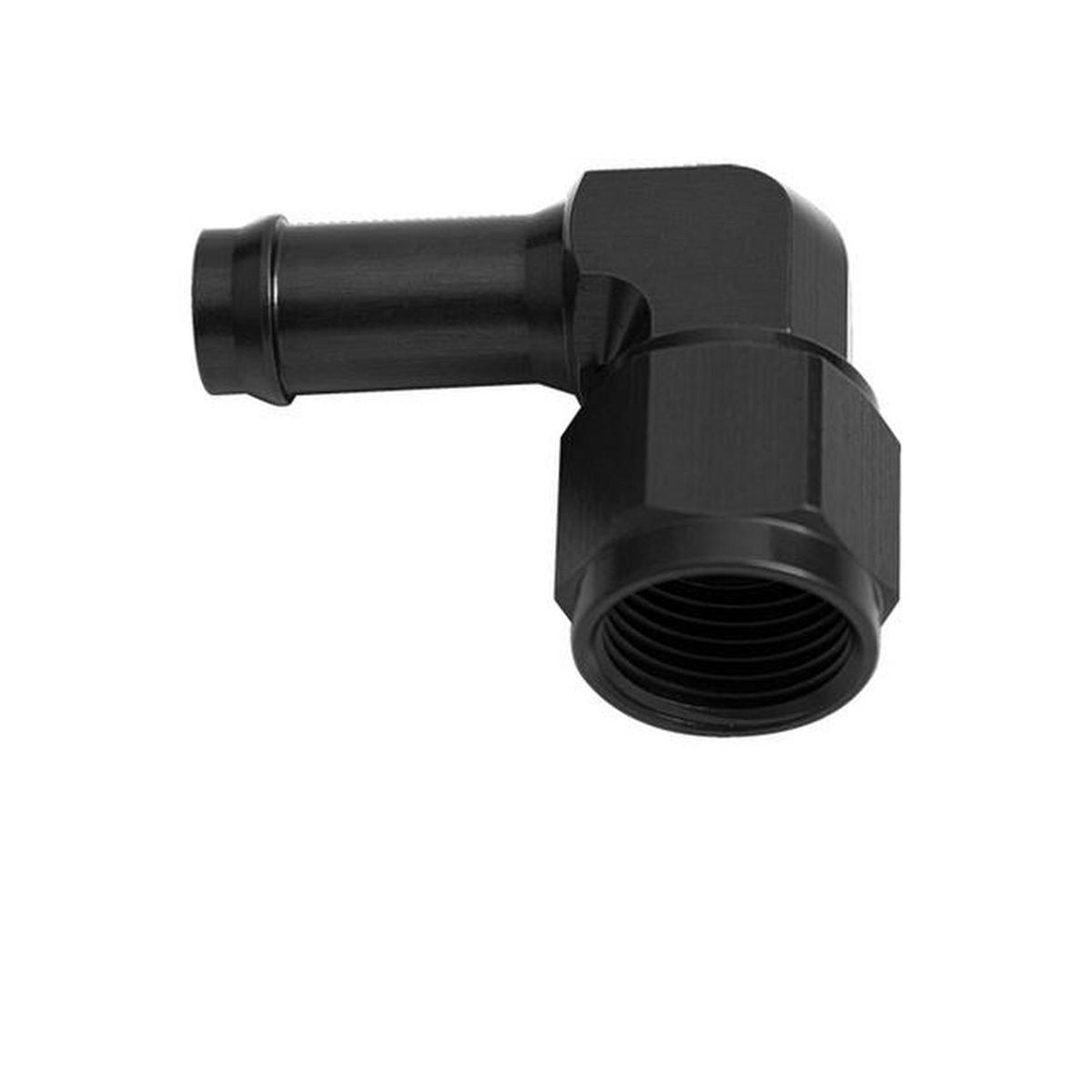 Aeroflow AF413-08BLK Female -8AN 90Deg To 1/2" Barb Black Swivel Nut