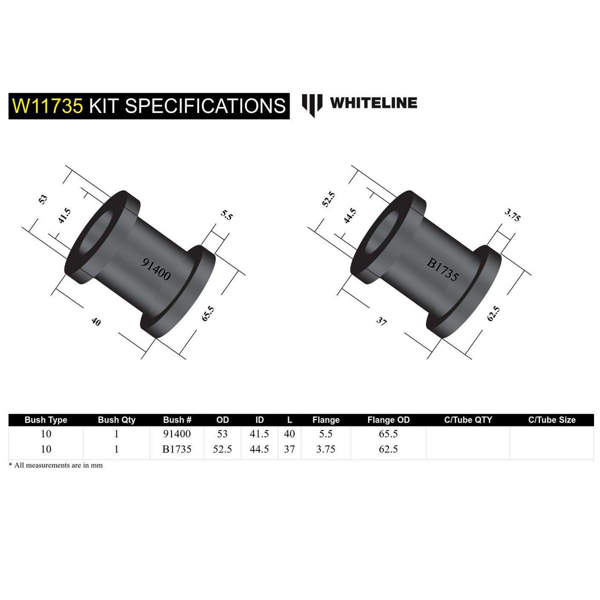 Whiteline W11735 Steering Rack Mount Bushing Kit