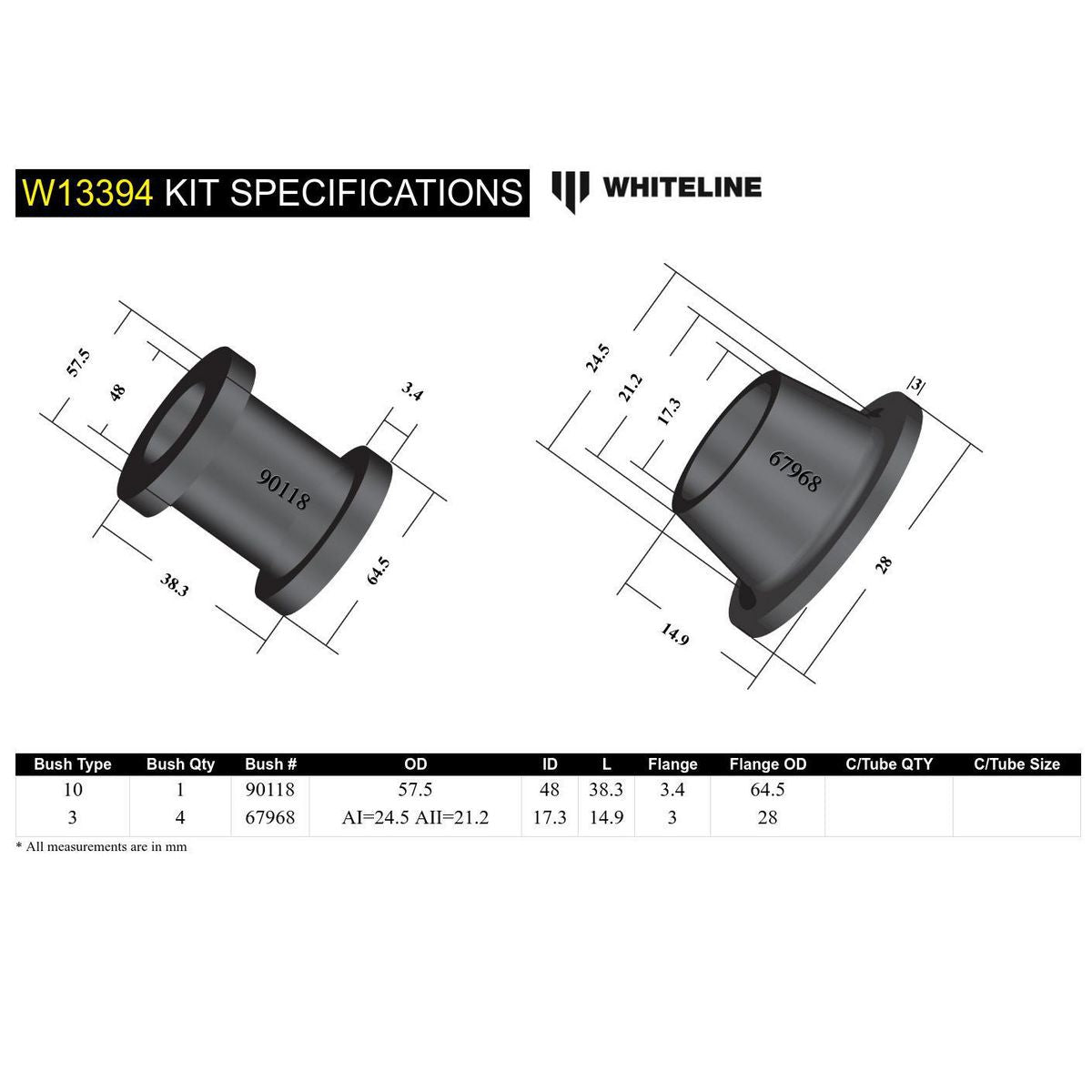 Whiteline W13394 Steering Rack Mount Bushing Kit