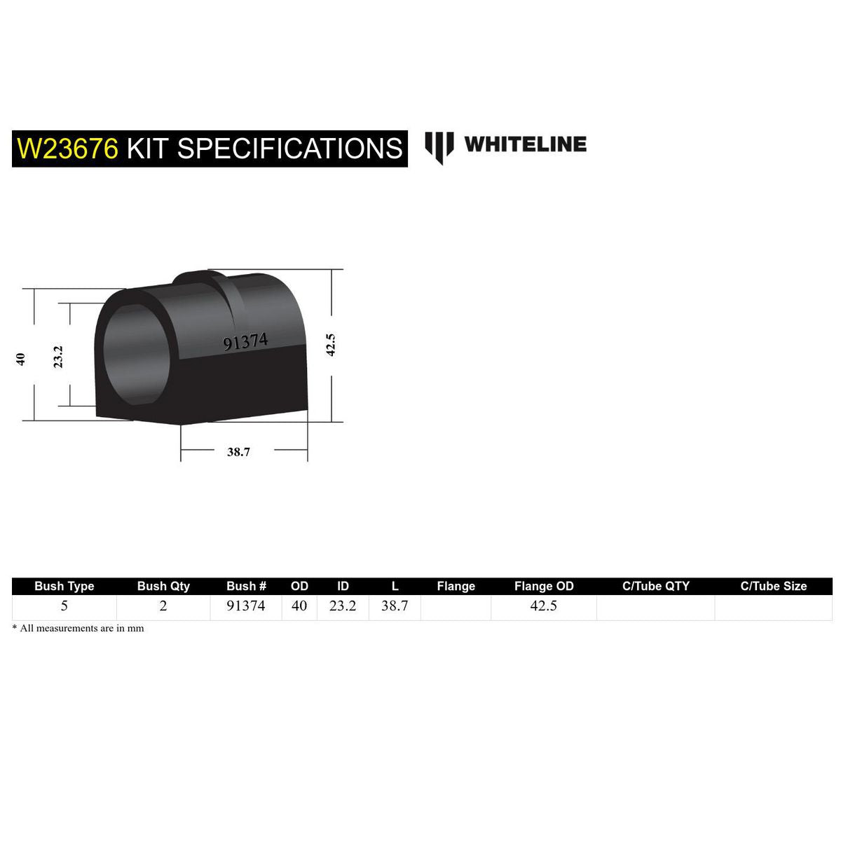 Whiteline W23676 Sway Bar Mount Bushing 23.2mm