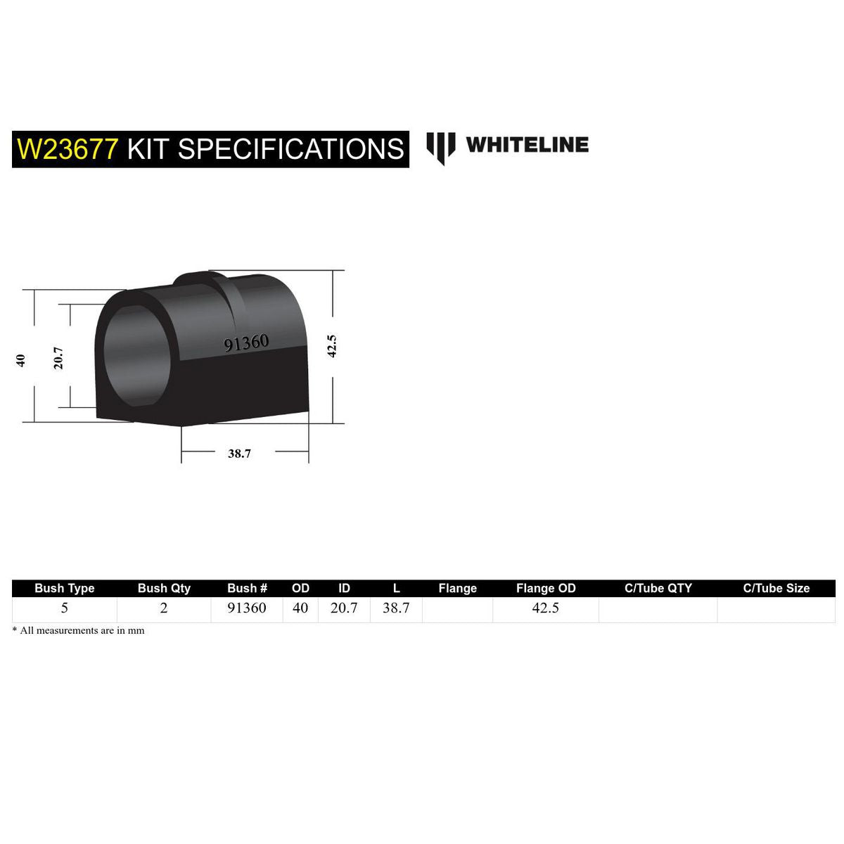 Whiteline W23677 Sway Bar Mount Bushing 20.7mm
