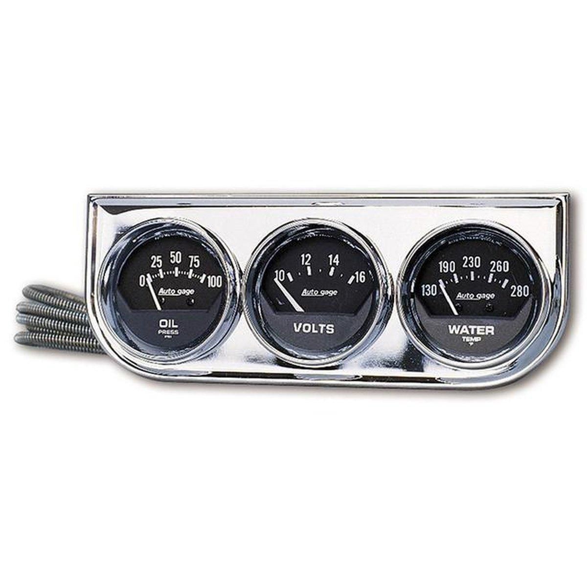 Autometer Auto Gauge 2in 3 Gauge Console Oil Volts Water Temp Chrome AU2349