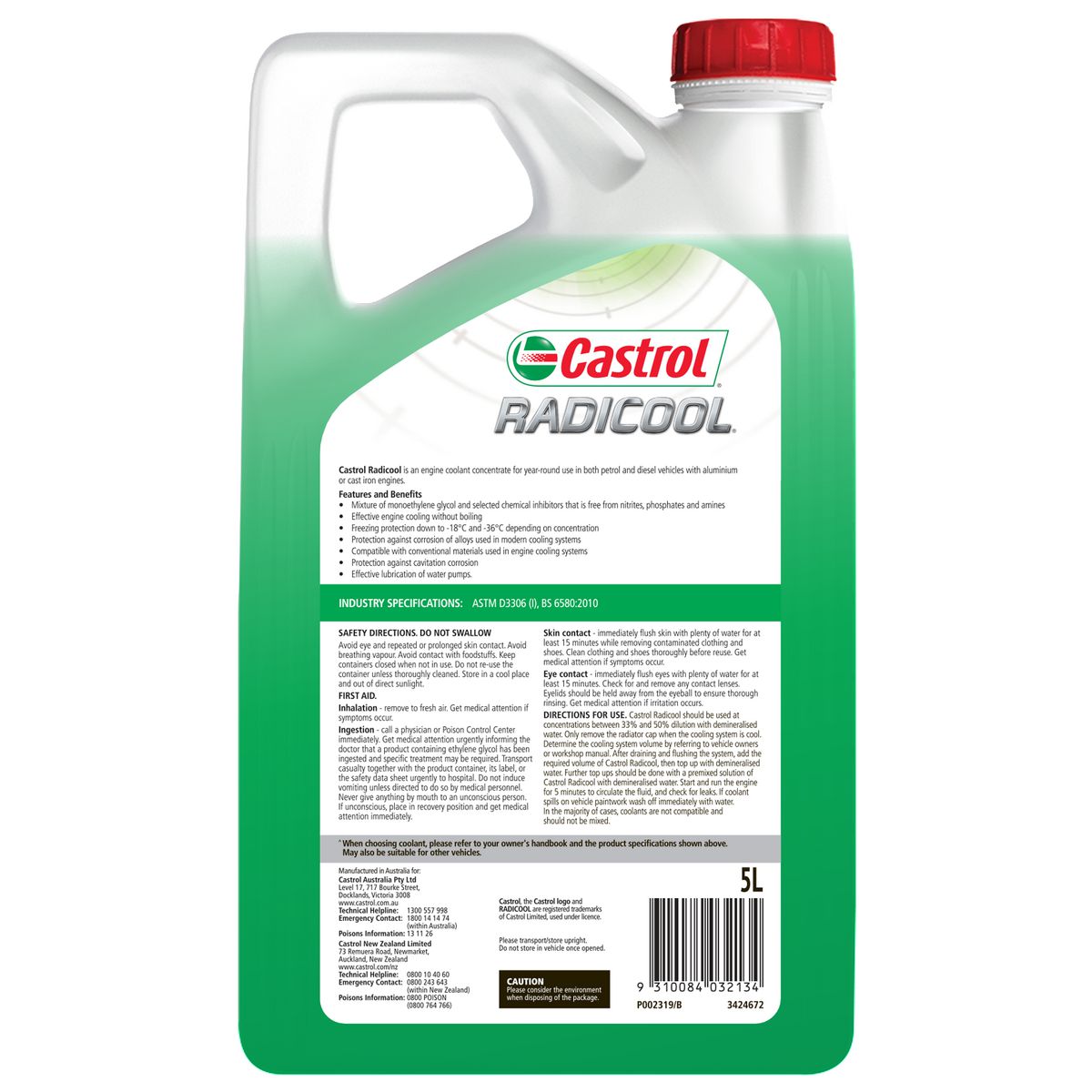 Castrol RADICOOL Green Concentrate Engine Coolant 5L 3424672