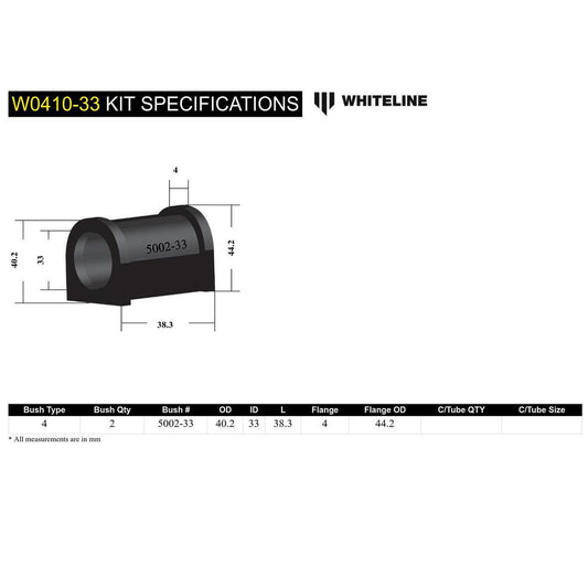 Whiteline W0410-33 Sway Bar H/Duty D Bush
