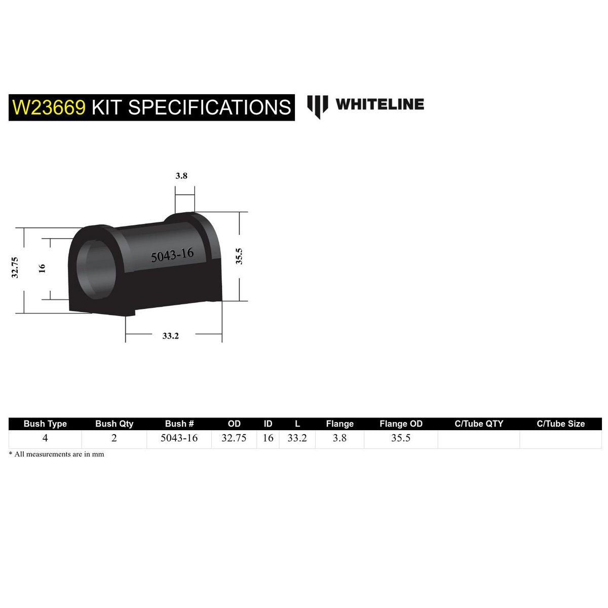 Whiteline W23669 Sway Bar Mount 16mm