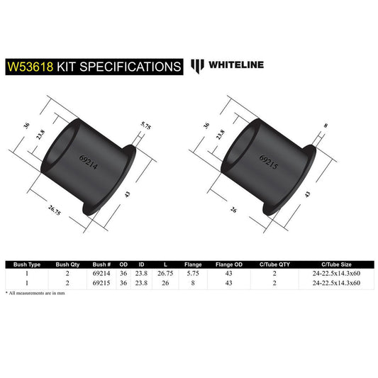 Whiteline Control Arm Bushing Kit Front Lower Inner W53618