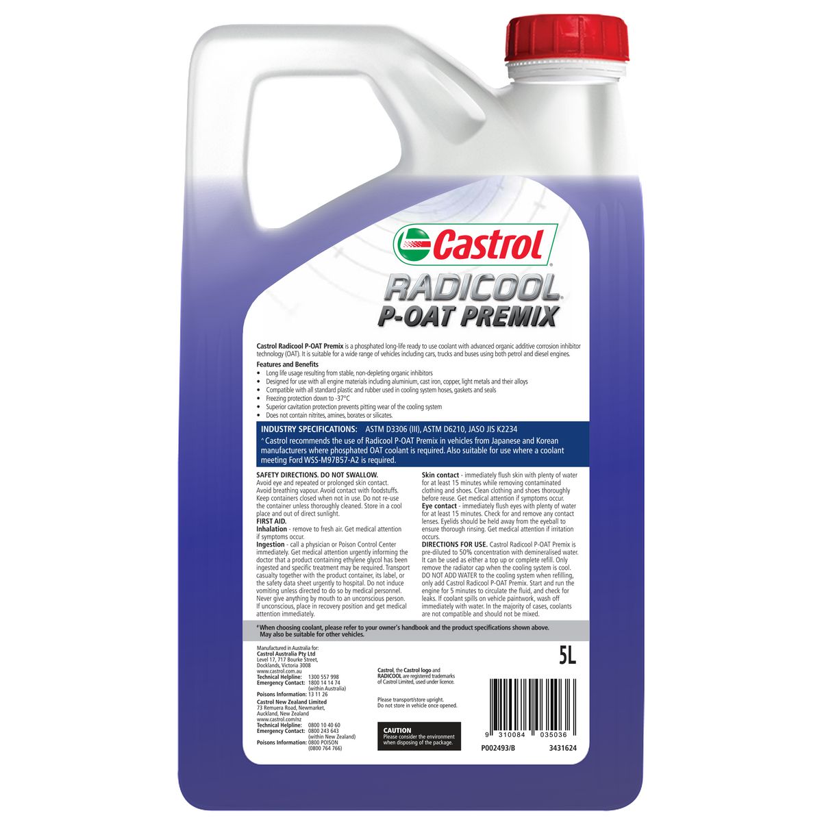 Castrol RADICOOL P-Oat Purple Premix Engine Coolant 5L 3431624