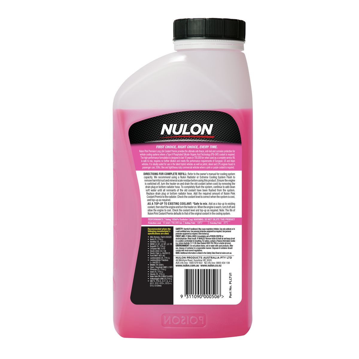Nulon Pink Premium Long Life Coolant Premix 1L PLLTU1