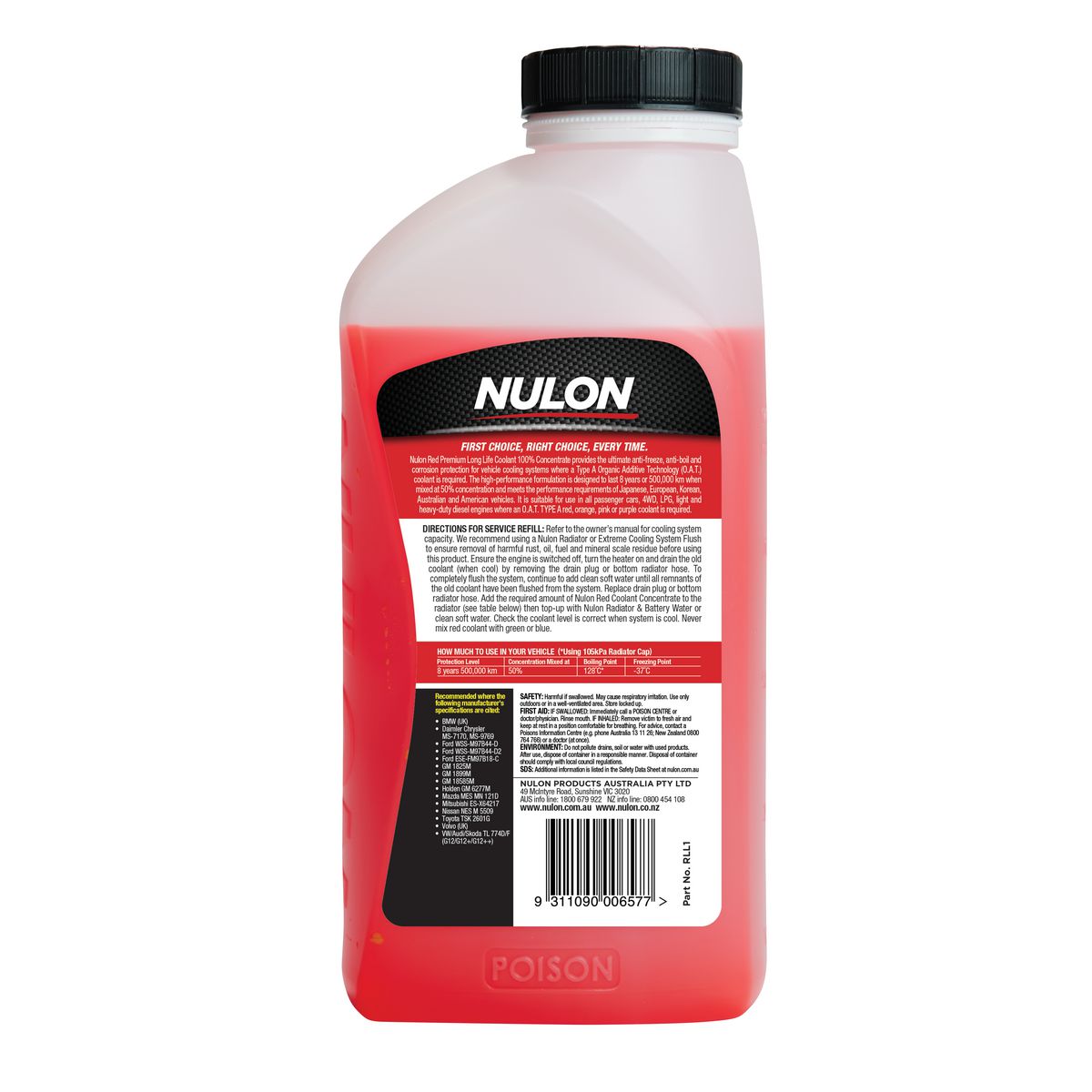 Nulon Red Long Life Coolant Concentrate 1L RLL1