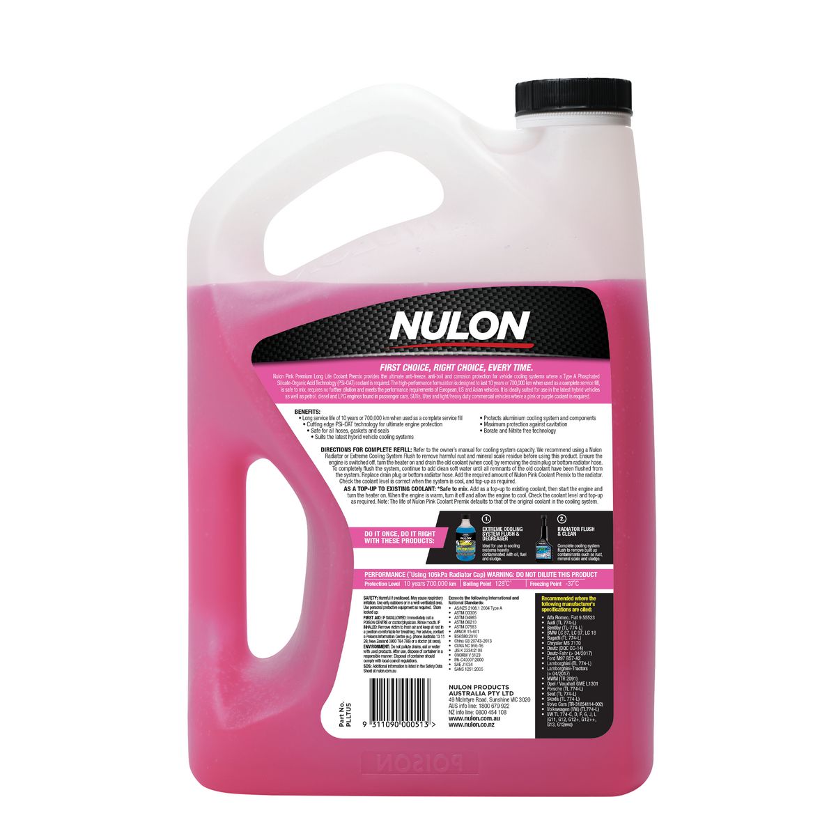 Nulon Pink Premium Long Life Coolant Premix 5L PLLTU5