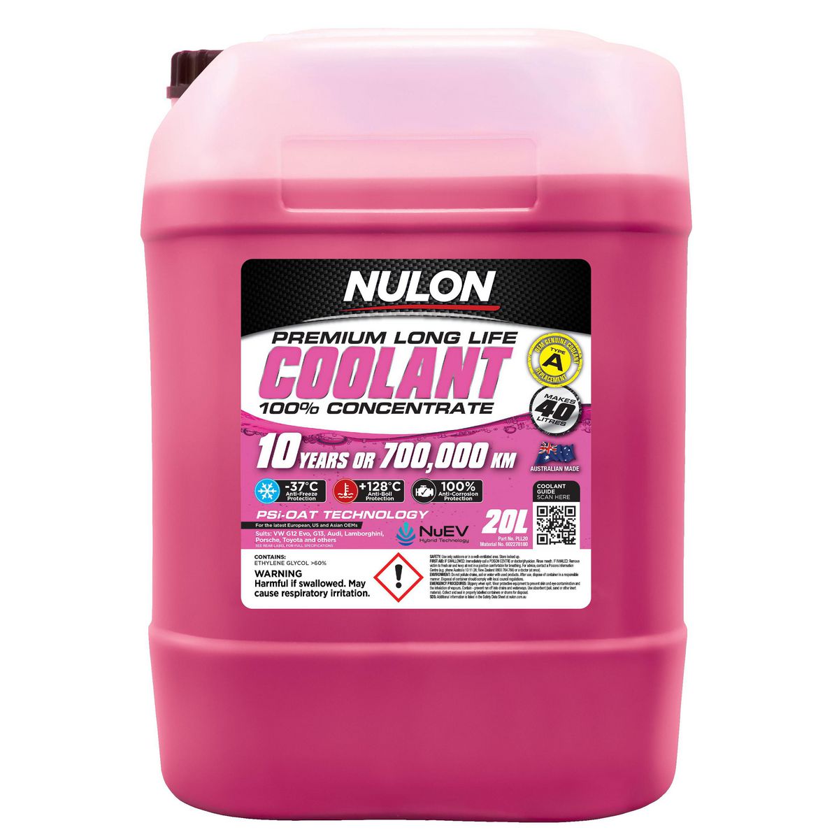 Nulon Pink Premium Long Life Coolant 100% Concentrate 20L PLL20