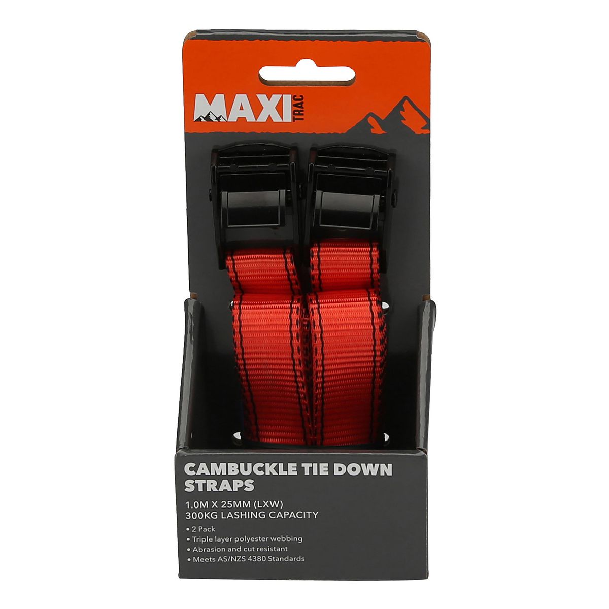 Maxitrac Cambuckle Fridge Tie Down Straps 1.0M X 25mm, 300Kg - 2 Pack MT-TDC005
