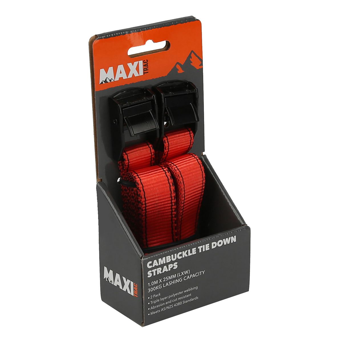 Maxitrac Cambuckle Fridge Tie Down Straps 1.0M X 25mm, 300Kg - 2 Pack MT-TDC005