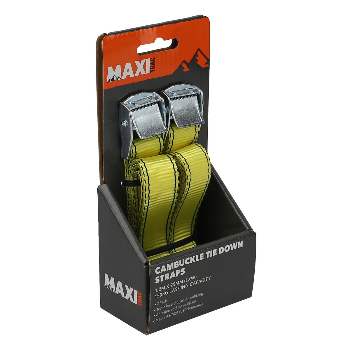 Maxitrac Cambuckle Ladder Tie Down Straps 2.4M X 25mm, 150Kg - 2 Pack MT-TDC001