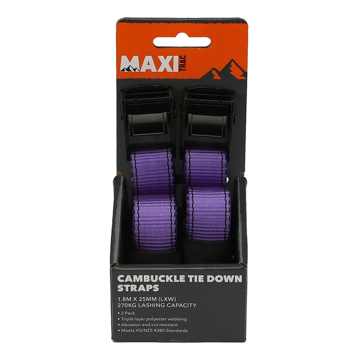 Maxitrac Endless Cambuckle Straps 1.8M X 25mm, 270Kg - 2 Pack MT-TDC003