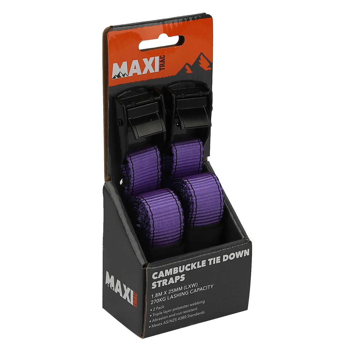 Maxitrac Endless Cambuckle Straps 1.8M X 25mm, 270Kg - 2 Pack MT-TDC003