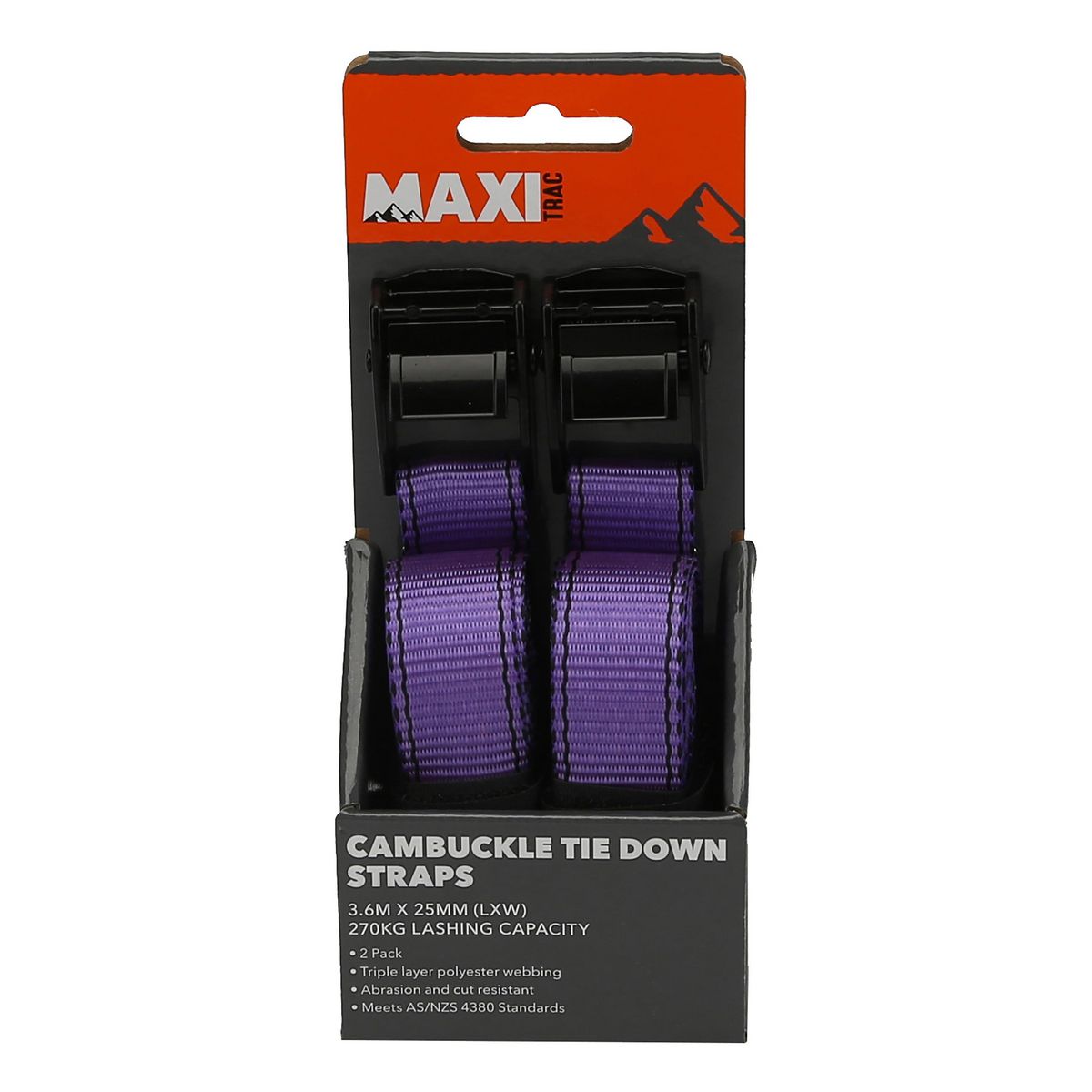 Maxitrac Endless Cambuckle Straps 3.6M 350Kg Lashing Capacity 2 Pack MT-TDC004