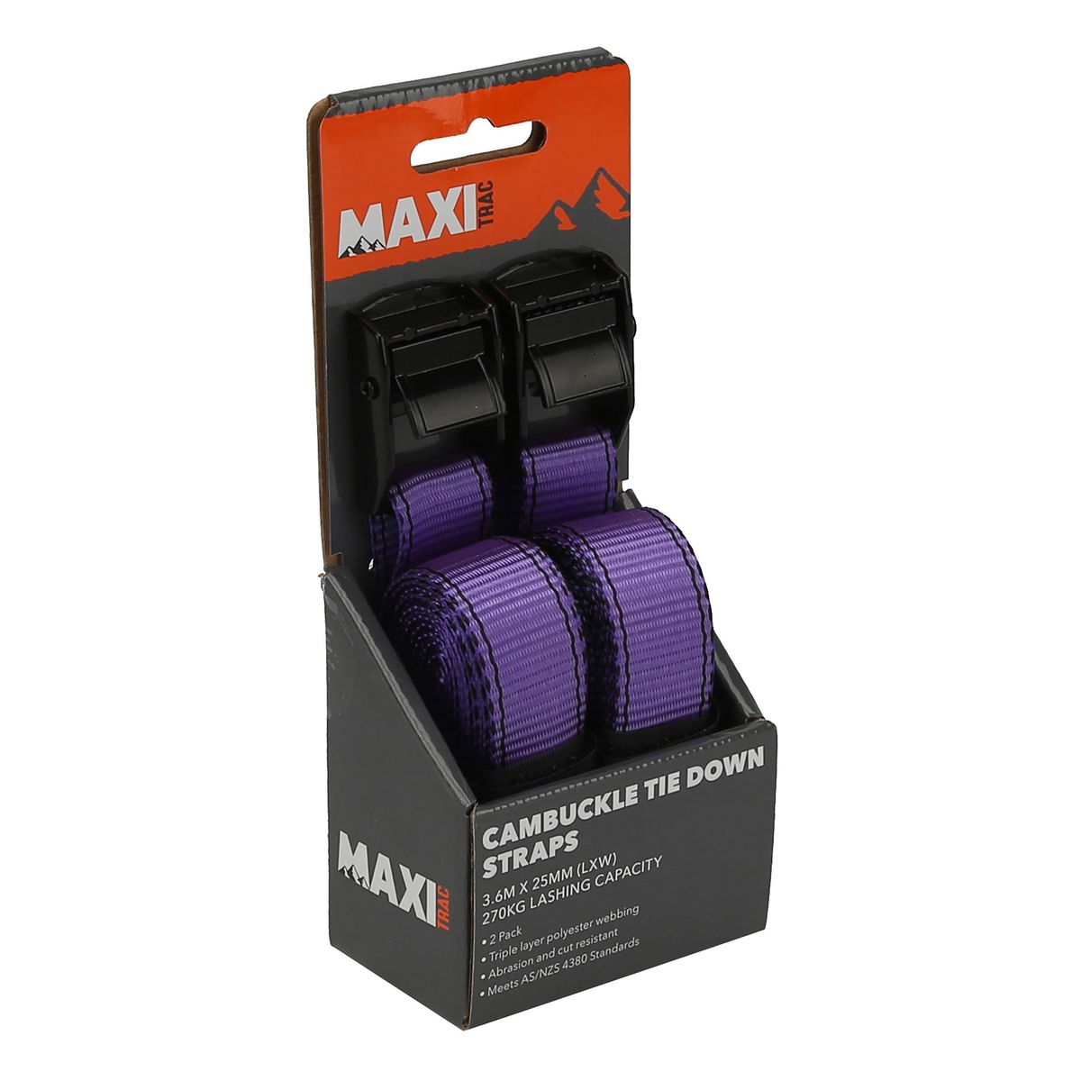Maxitrac Endless Cambuckle Straps 3.6M 350Kg Lashing Capacity 2 Pack MT-TDC004