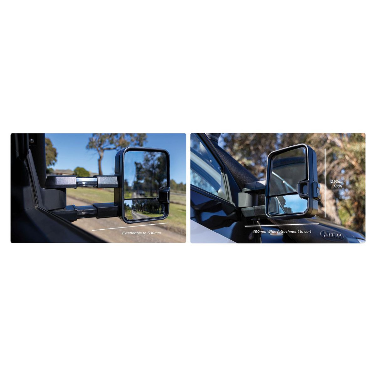 Drivetech 4X4 Electric Towing Mirrors - Black Smoke, Pair DT-TM2002EBS