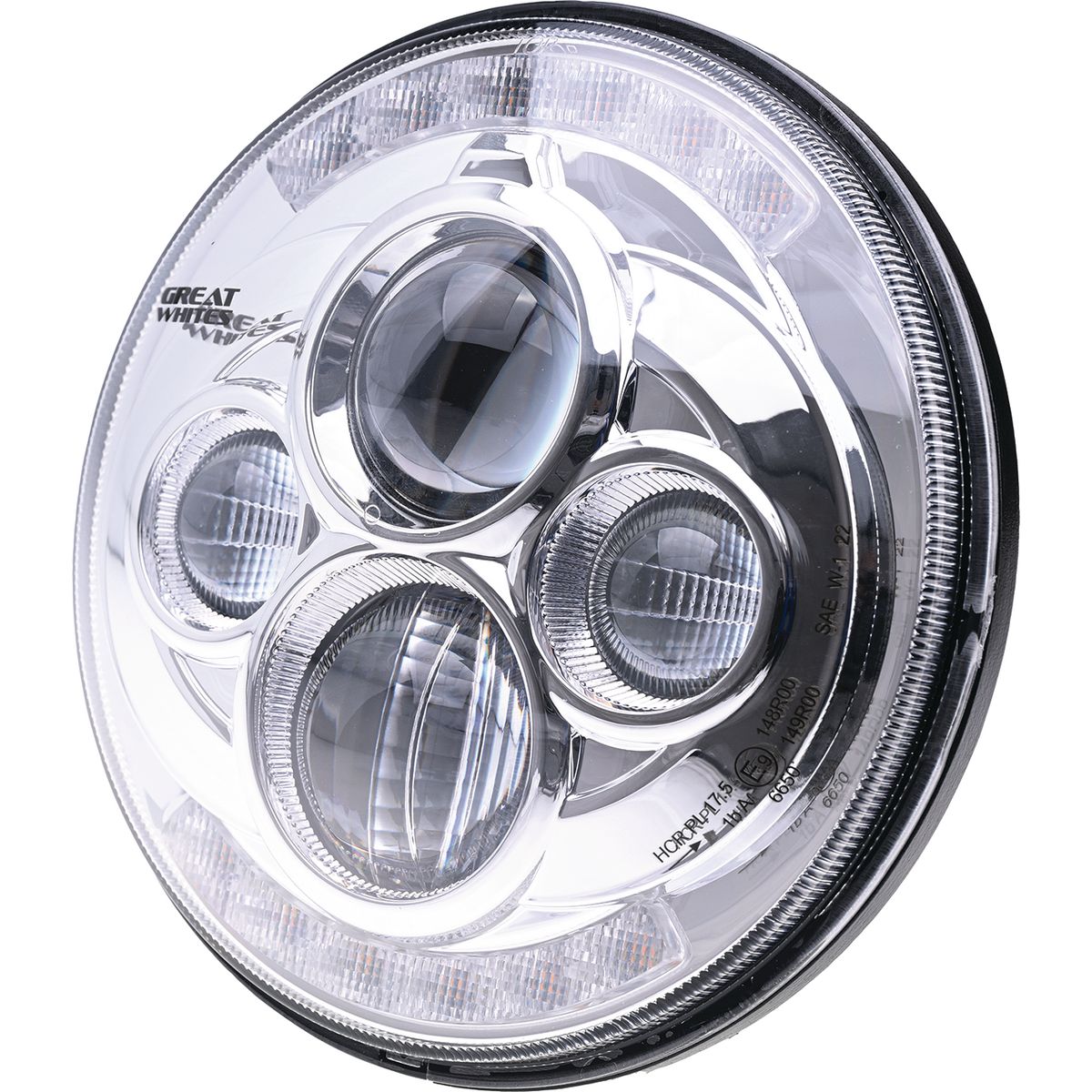 Great Whites LED Headlight Hi/Low + Strobe Chrome GWF1005CH