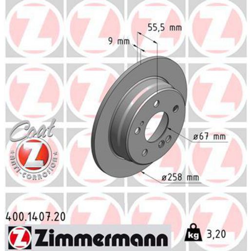 Zimmermann OE Coat Z Brake Rotor Single 258mm Rear 400.1407.20