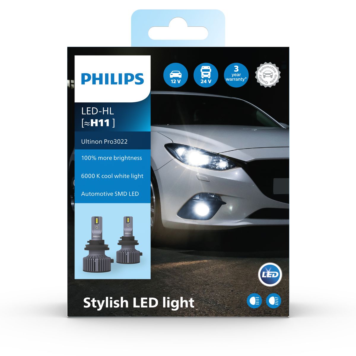 Philips Ultinon Pro 3022 H11 Headlight Globes 12/24V Pair 11362U3022X2