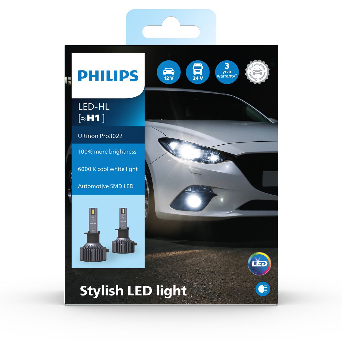 Philips Ultinon Pro 3022 H1 LED Globes 12/24V Pair 11258U3022X2