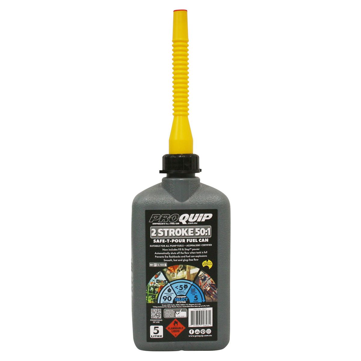 Proquip Fuel Can Plastic 5L Safe-T-Pour - Grey 2 Stroke 823