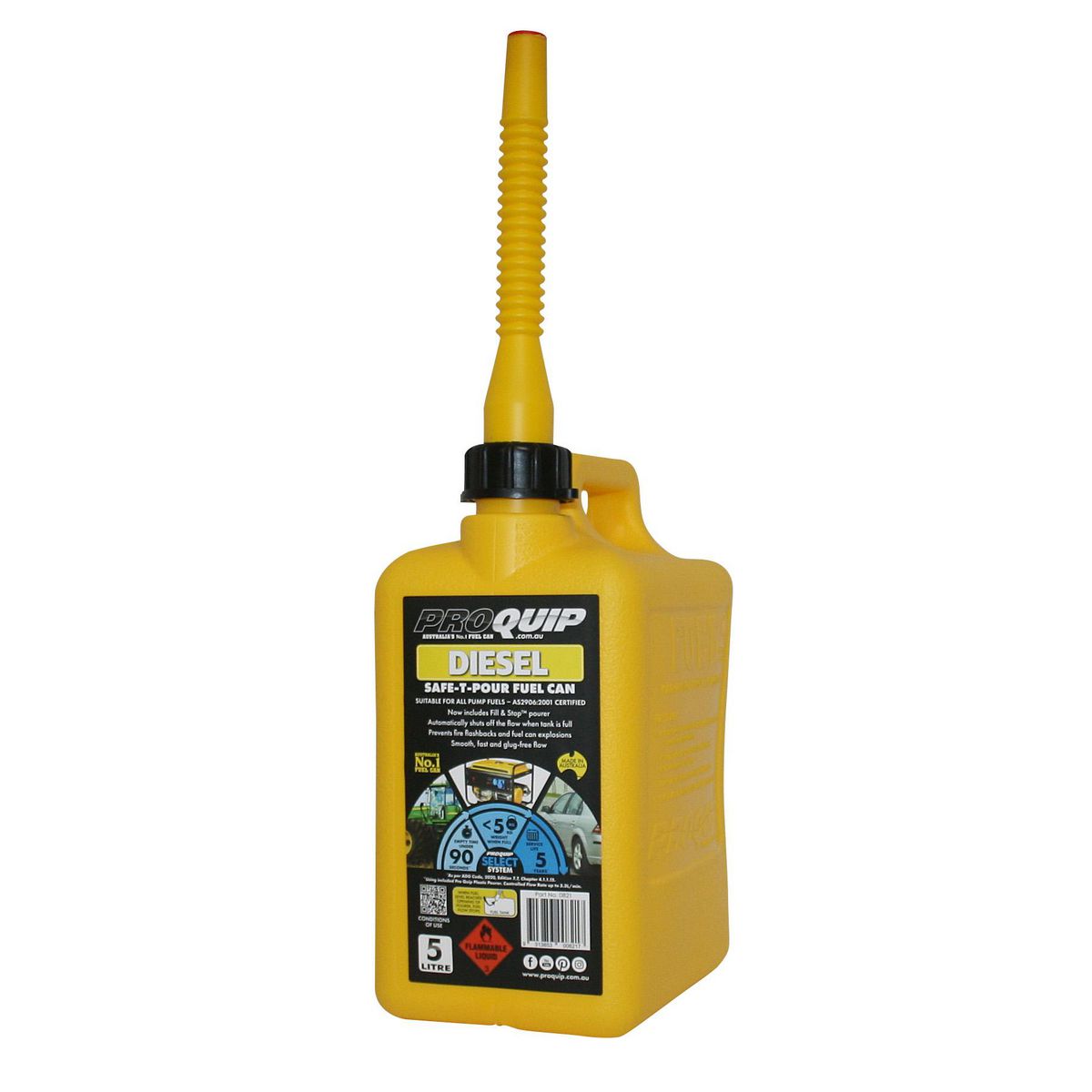 Proquip Fuel Can Plastics 5L Safe-T-Pour - Yellow Diesel 821