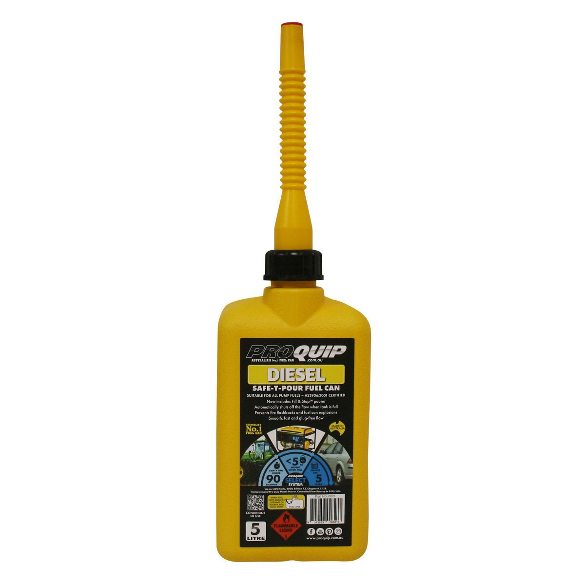 Proquip Fuel Can Plastics 5L Safe-T-Pour - Yellow Diesel 821