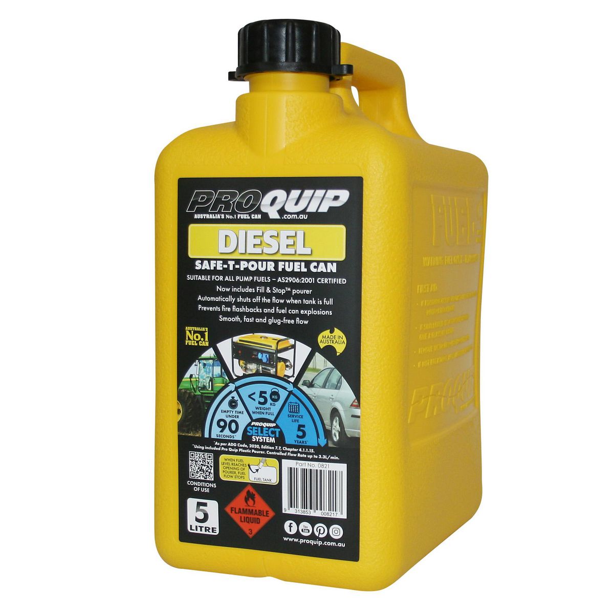 Proquip Fuel Can Plastics 5L Safe-T-Pour - Yellow Diesel 821