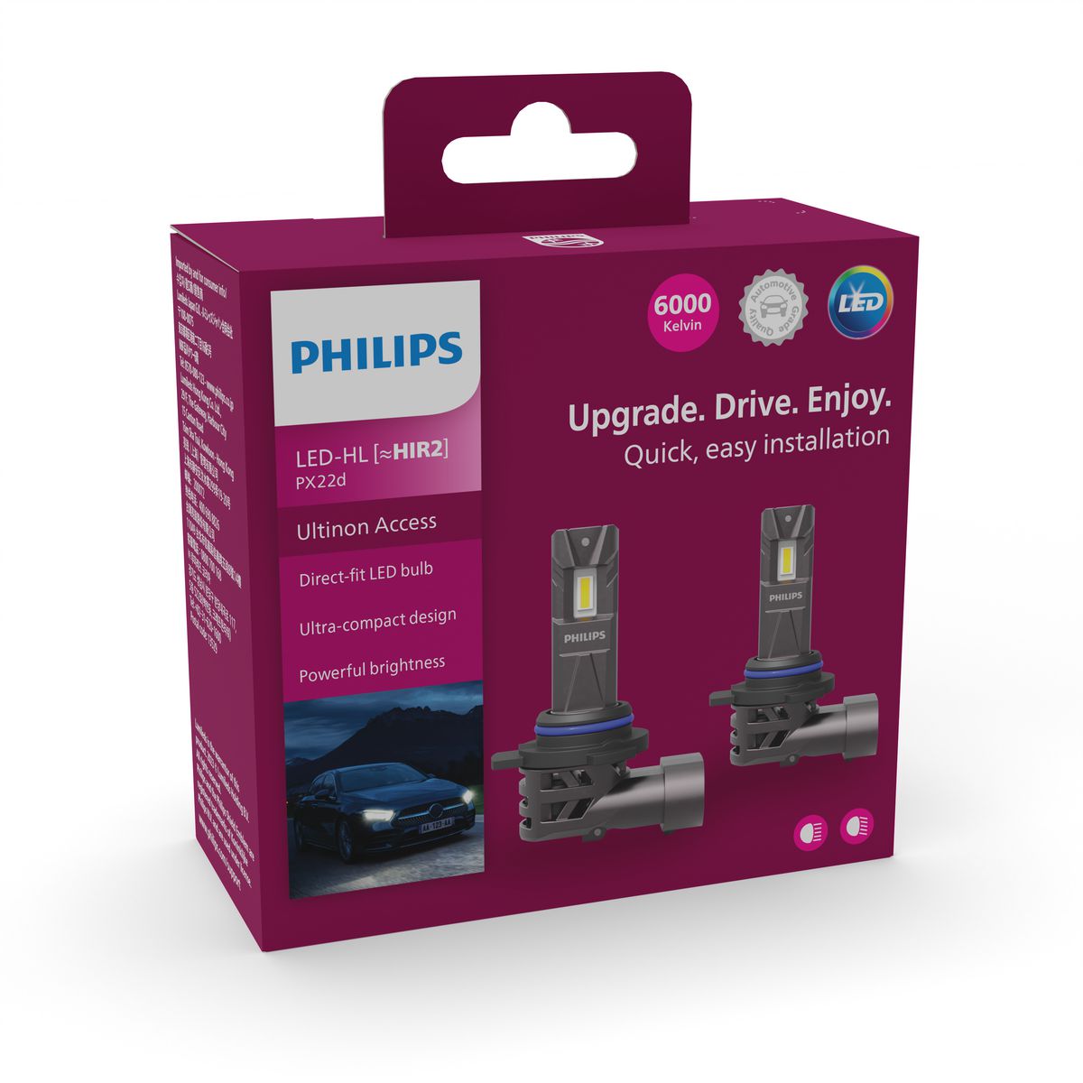 Philips Ultinon Access2500 Led Hir2 Headlight Globe 12V Pair 11012U2500X2