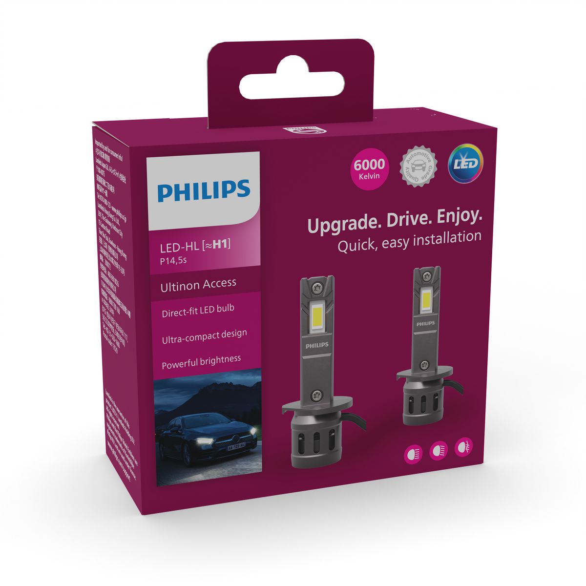 Philips Ultinon Access2500 Led H1 Headlight Globe 12V Pair 11258U2500X2