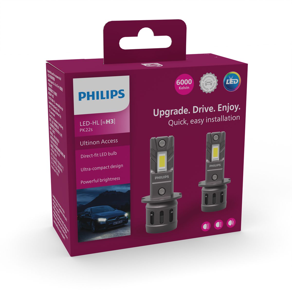 Philips Ultinon Access2500 Led H3 Headlight Globe 12V Pair 11336U2500X2