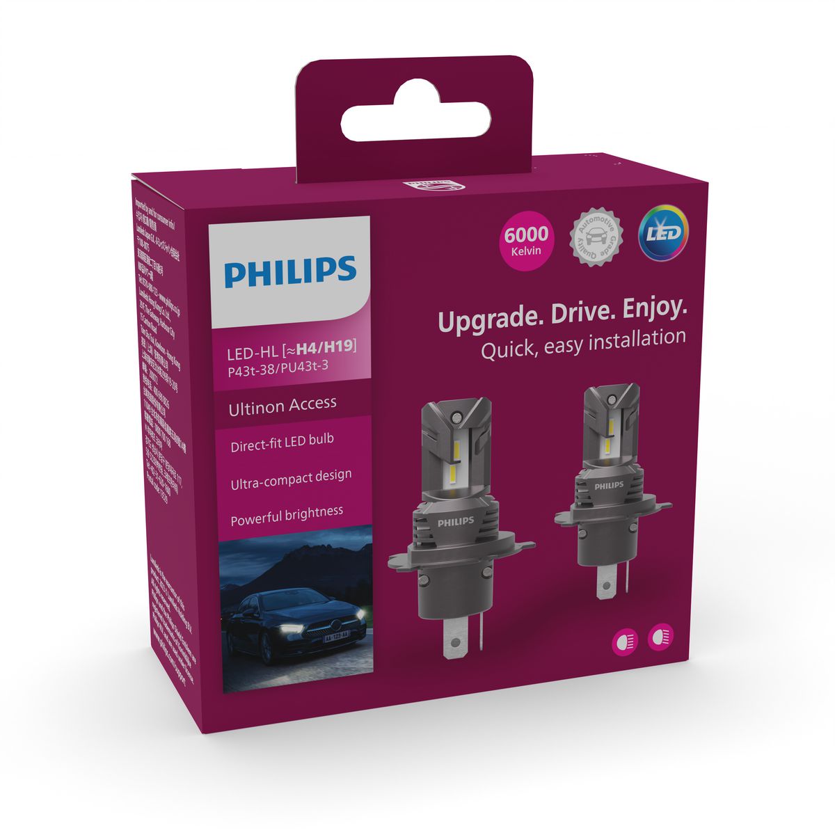 Philips Ultinon Access2500 Led H4/19 Headlight Globe 12V Pair 11342U2500X2