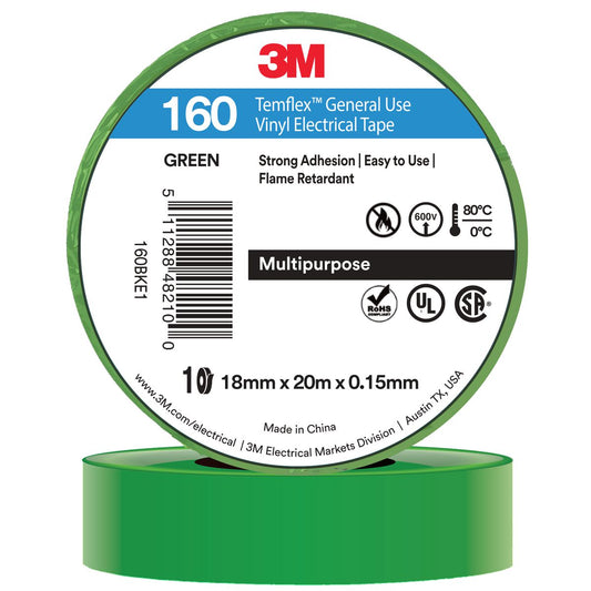 3M Temflex 160 Tape Green/Yellow 18mm x 20m AE019500741