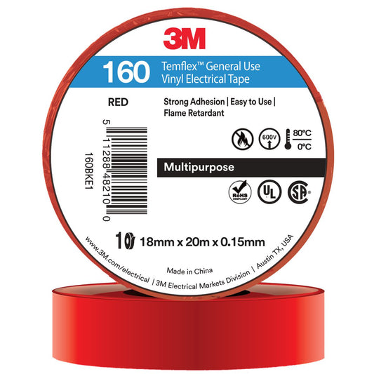 3M Temflex 160 Tape Black Red 18mm x 20m AE019500758