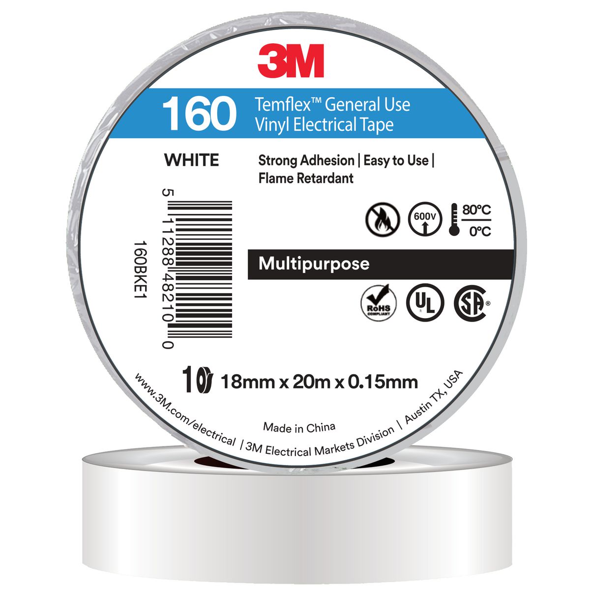 3M Temflex 160 Tape Black/White 18mm x 20m AE019500774