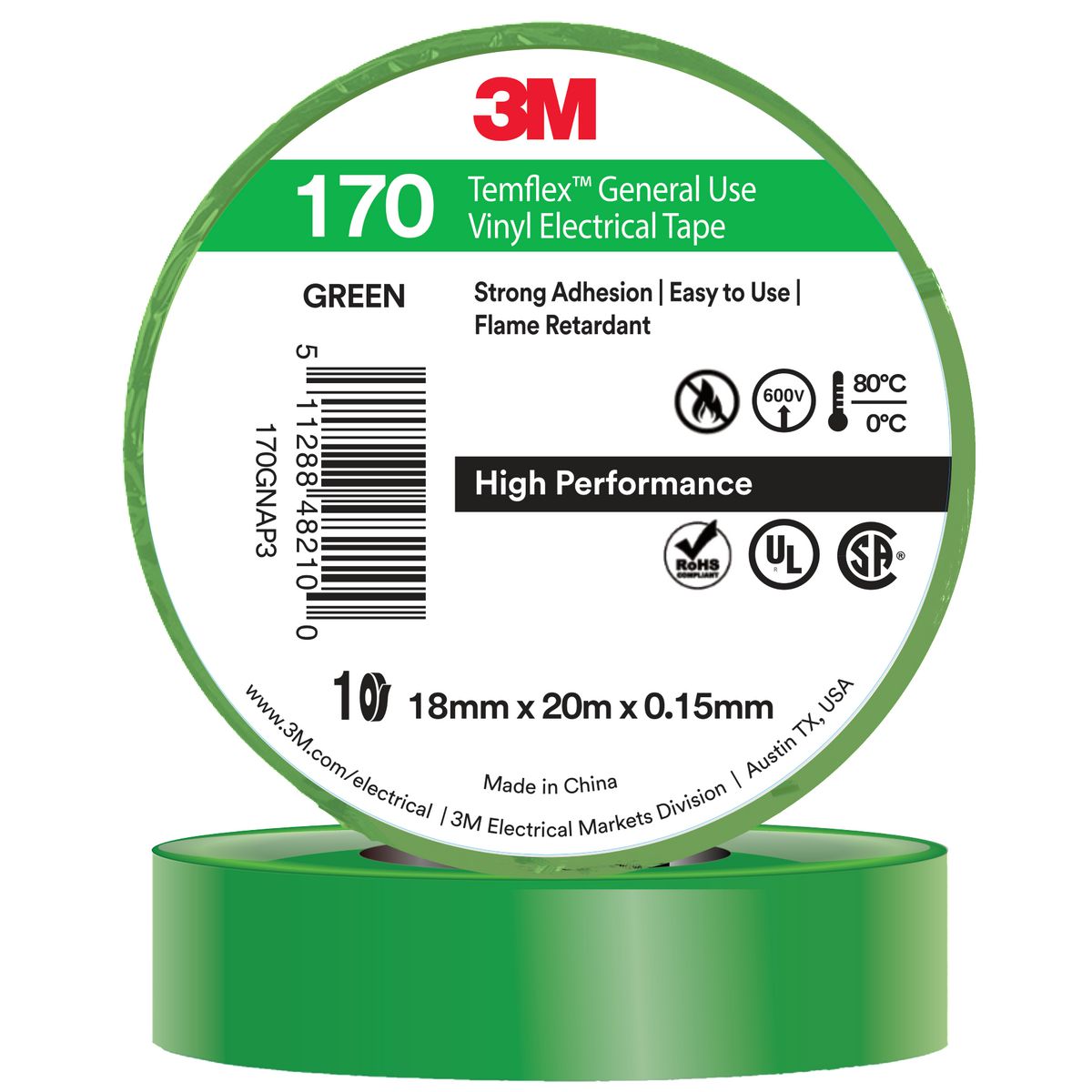 3M Temflex 170 Tape Green 18mm x 20m AE019500790