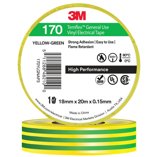 3M Temflex 170 Tape Green/Yellow 18mm X 20m AE019500808